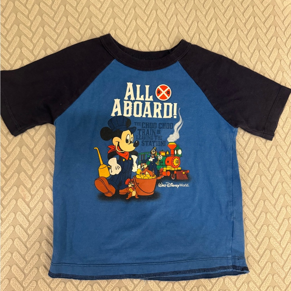 Disney Blue Mickey Mouse 'All Aboard' Train Graphic Tee